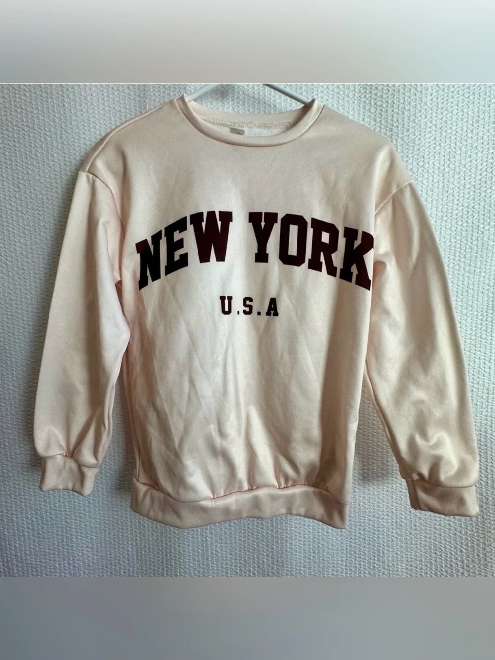 SHEIN Cream New York USA Graphic Crewneck Pullover Sweatshirt Girls Size 10